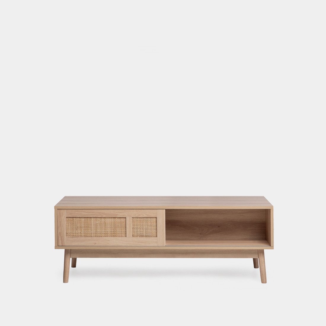 Mesa de centro en madera color natural y ratán natural