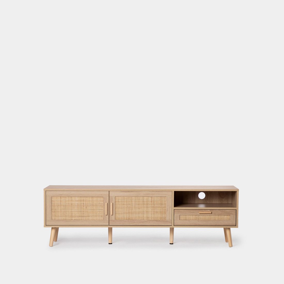 Mueble TV 160 en madera color natural y ratán natural